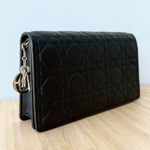 CHRISTIAN DIOR Lambskin Cannage Lady Dior Pouch Black
